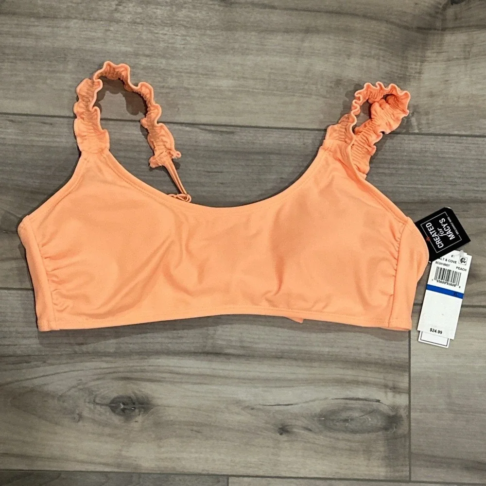Salt & Cove Juniors Ruffle-Strap Tie-Back Bikini Top, Peach, XL, New